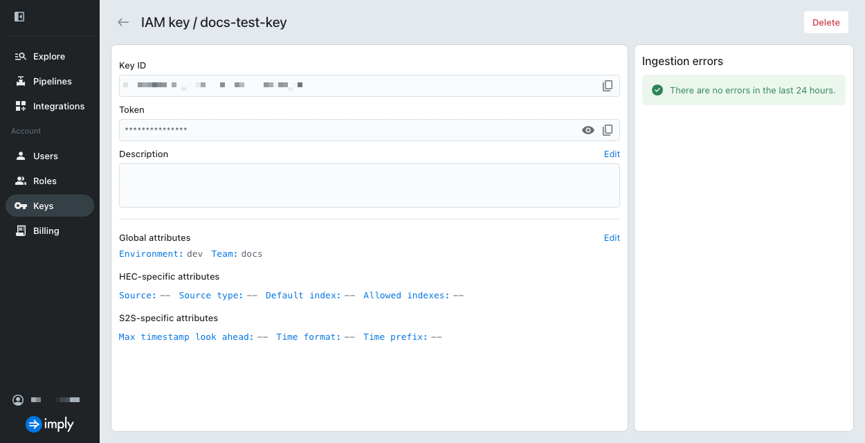 View IAM key details