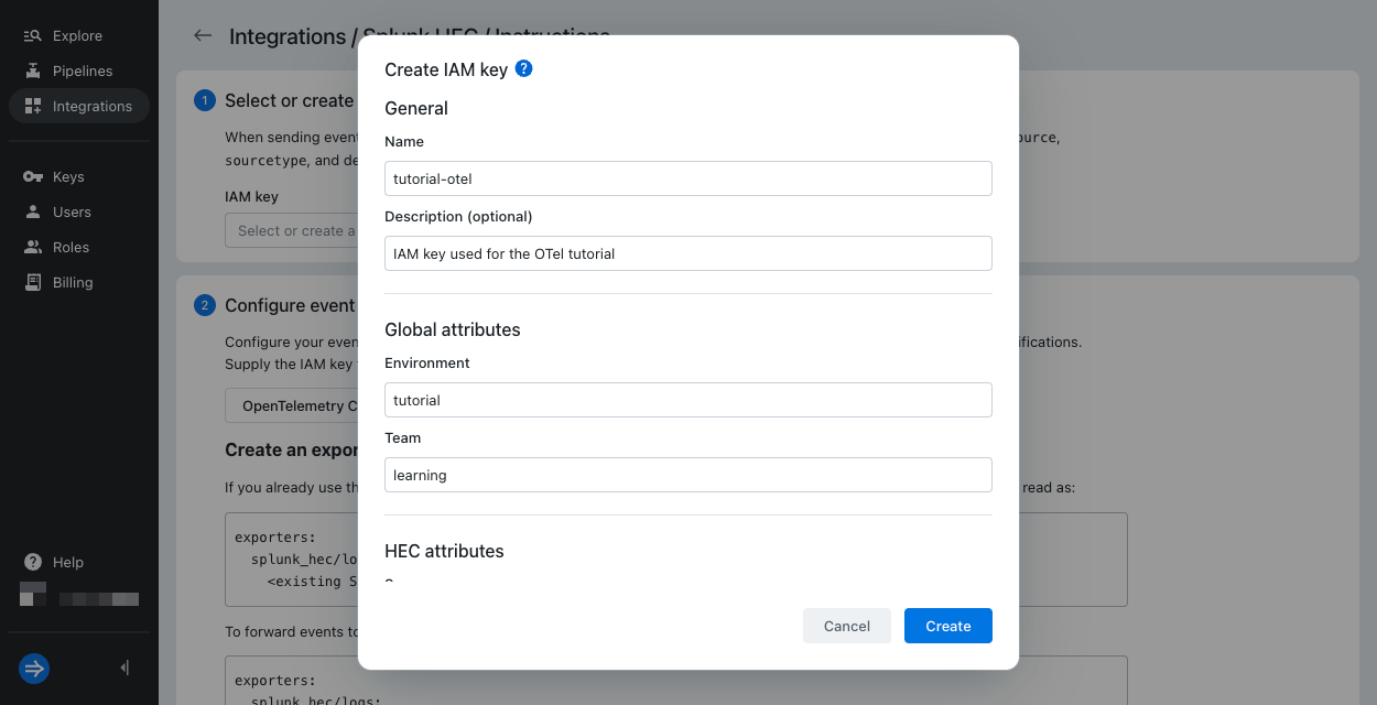 HEC create IAM key