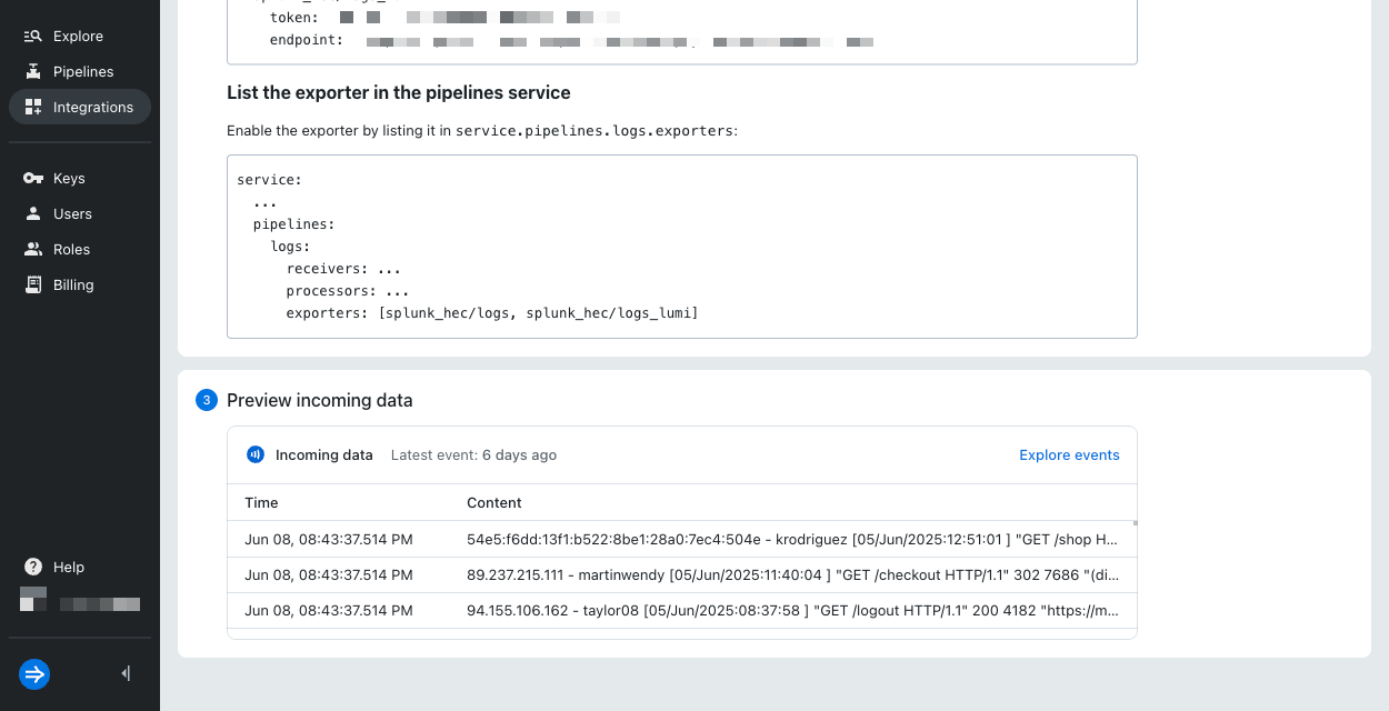 Preview incoming data