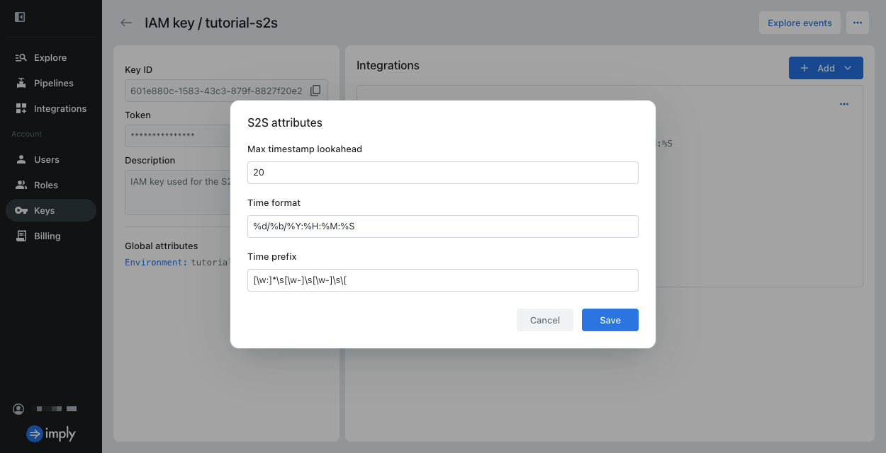 S2S attributes on an IAM key