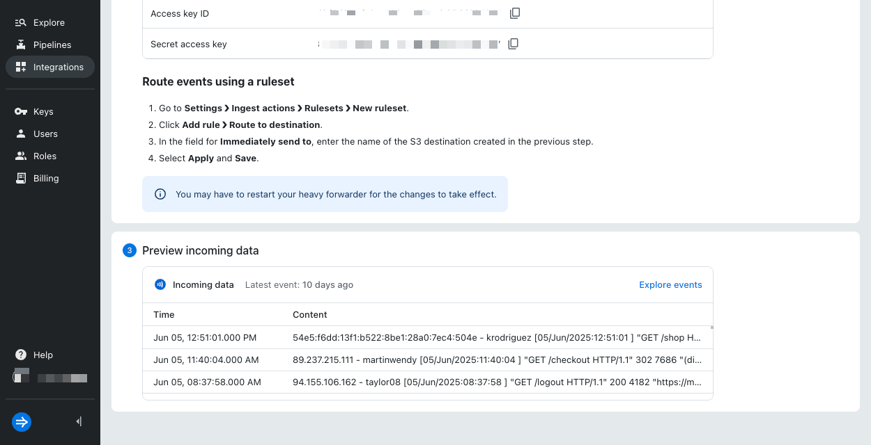 Preview incoming data